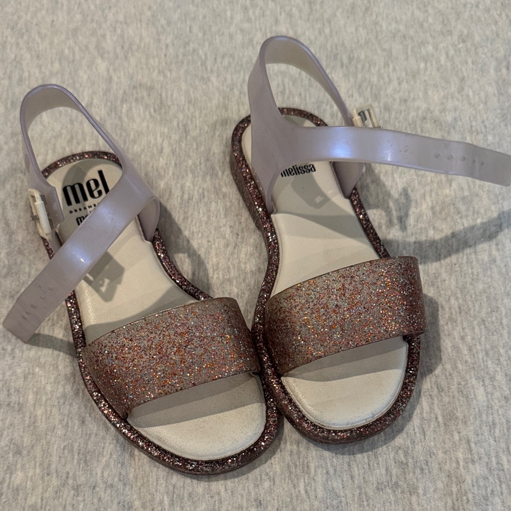 Girls Mini Melissa pink glitter/iridescent sandals size 12. Excellent condition